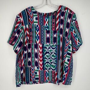 Notations Womens Sz 20W Vintage Pullover Blouse Pink Blue Green Geometric Print